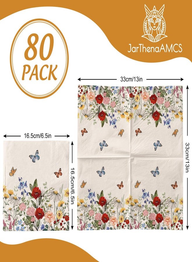 JarThenaAMCS 80Pcs Vintage Wildfloral Paper Napkins Wildflower Butterfly Decorative Luncheon Napkins Dinner Hand Napkins for Home Party Supplies Table Decor - Image 2